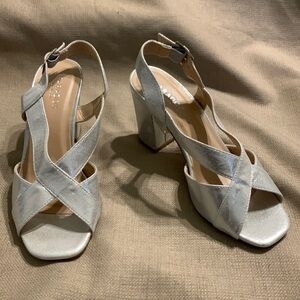 Paradox London Hibiscus Metallic Slingback Heels